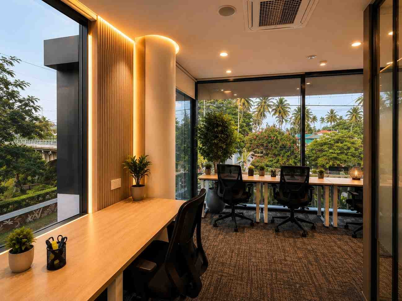 River-facing office at Reach Us Business Hub